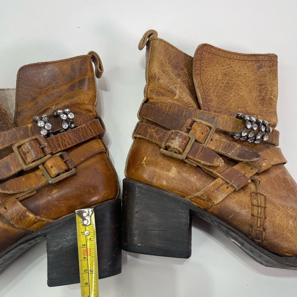 Freebird Fb Saint Brown Distressed Leather Harness Ankle Boots Women’s 9 Boho - Picture 9 of 10